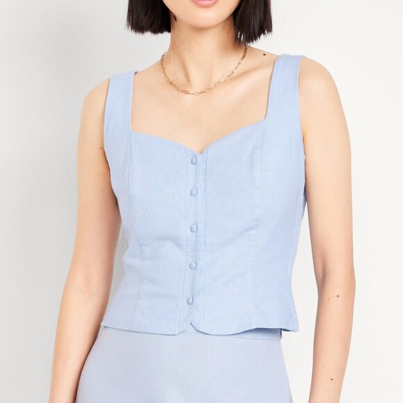 Old Navy Baby Blue Button-Front Linen-Blend Vest L - Picture 1 of 2